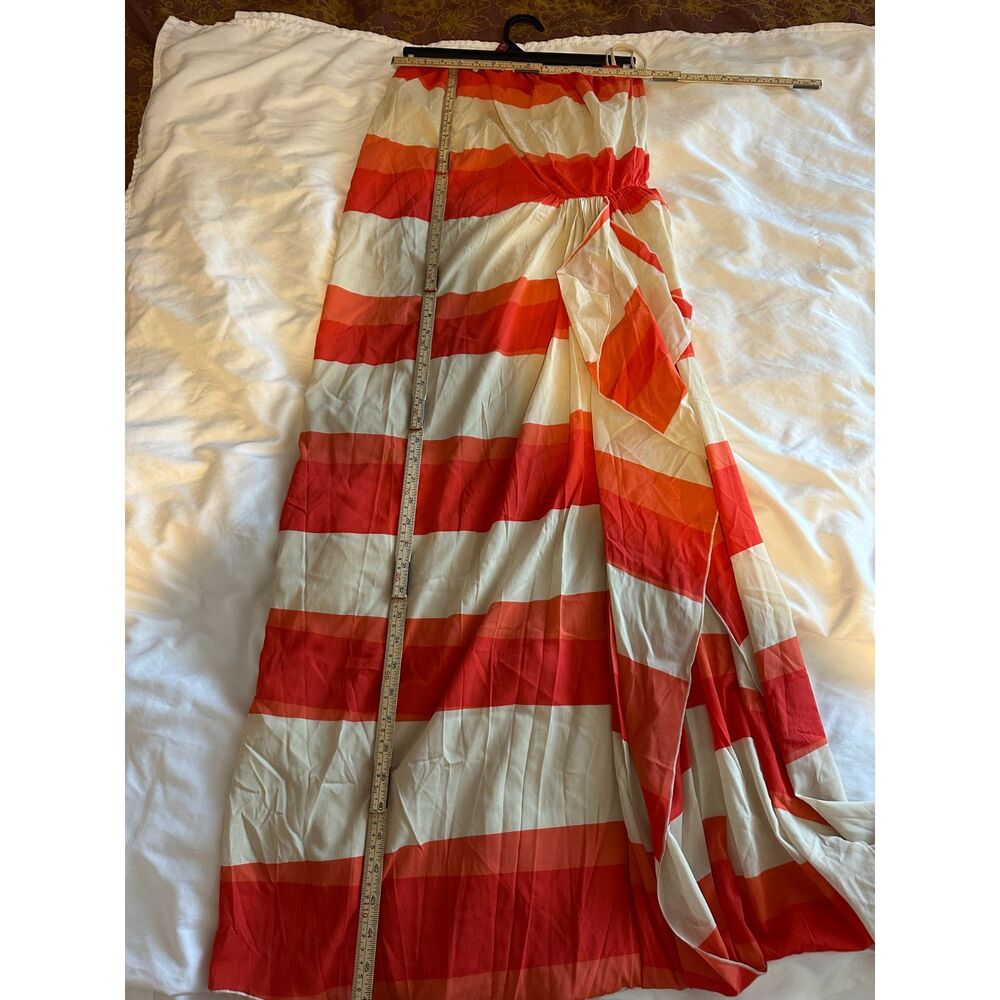 Alice + Olivia Silk Strapless Maxi Dress Orange White Stripe Draped Women's 4 - Picture 13 of 13